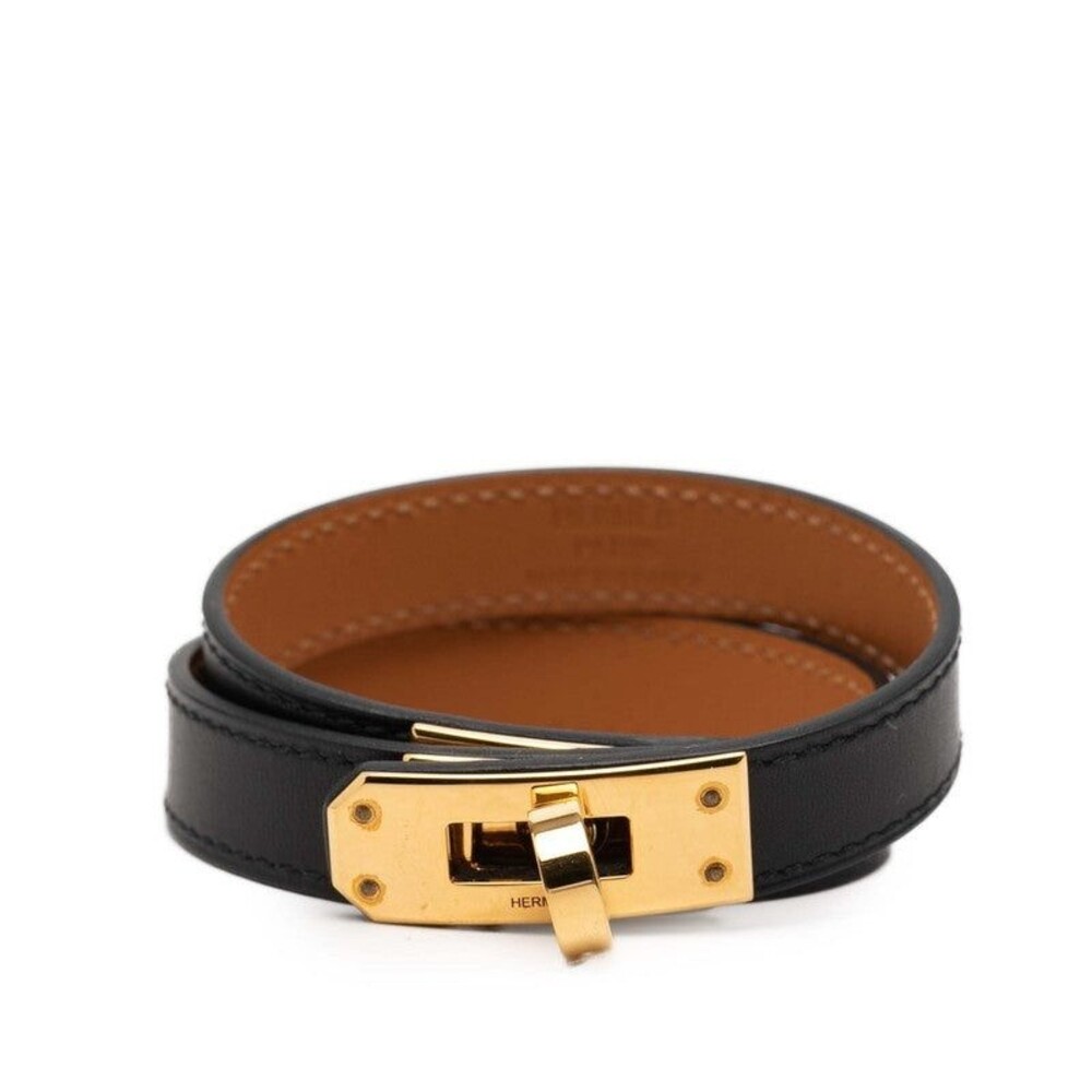 Hermes Kelly Double Tour Bracelet Black Leather Plated
